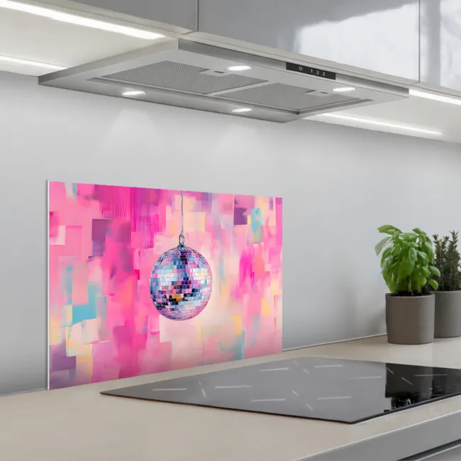 Discobal - Pink - Verf keuken achterwand spatscherm klein -3d_schuin