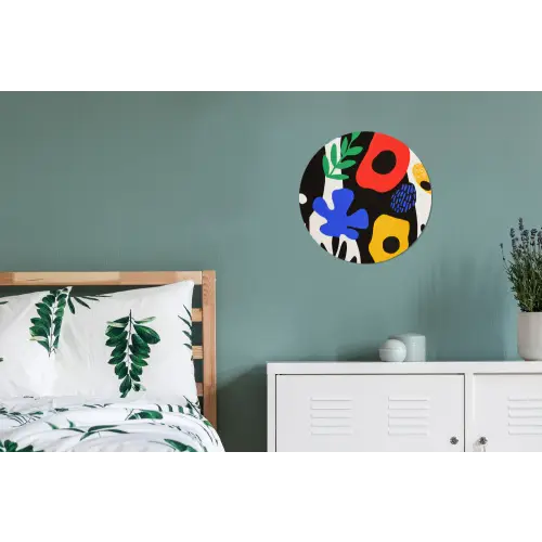 Bloemen - Bladeren - Abstract - Zwart Wandcirkel aluminium klein -slaapkamer
