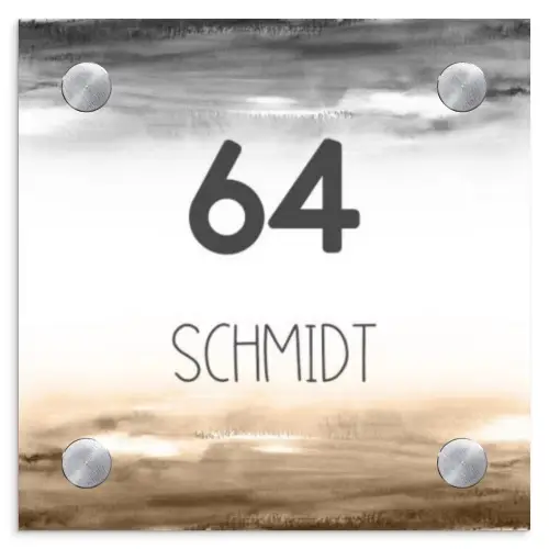 Aquarelachtergrond - Zwart beige - Modern Naambord Vierkant klein -3d