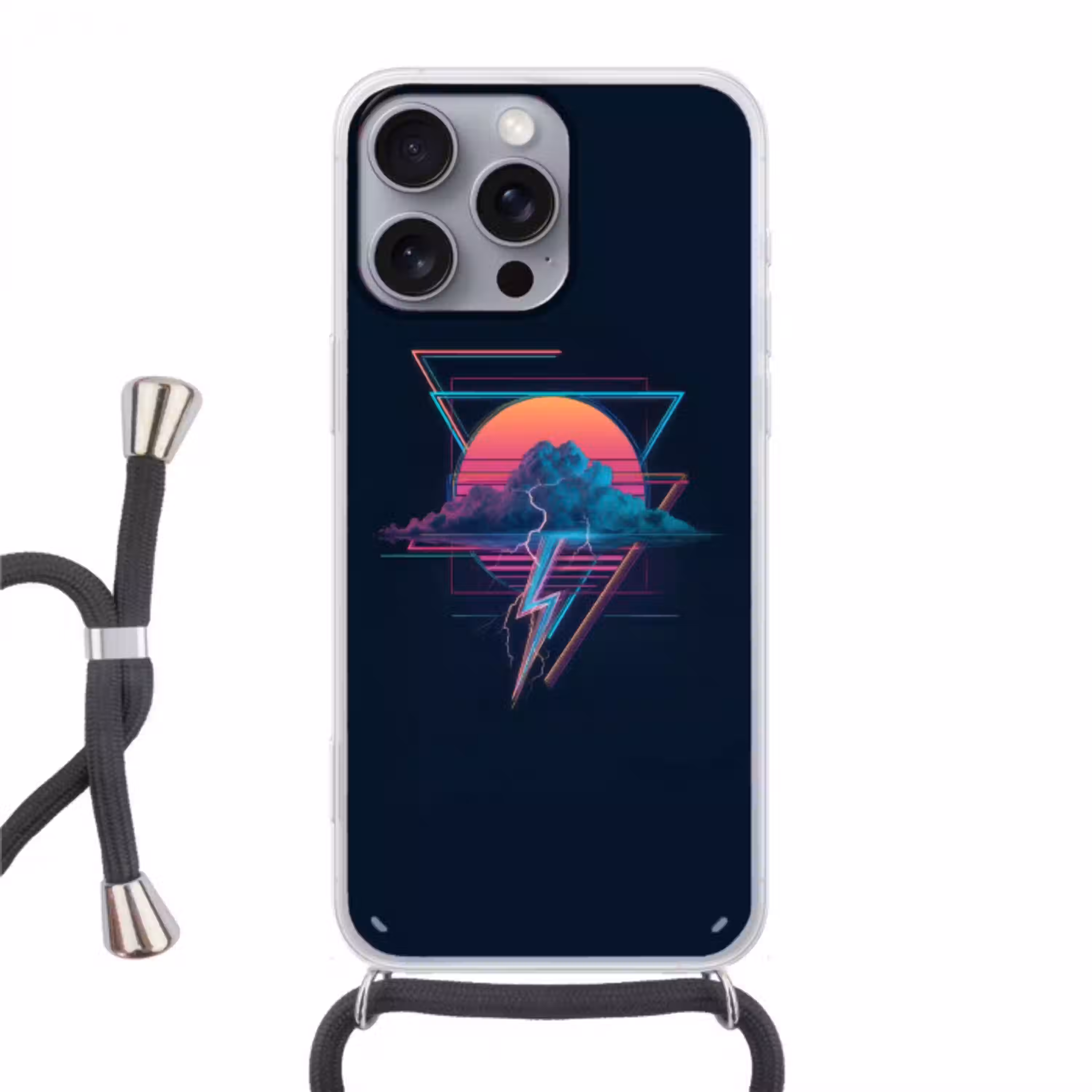 Wolk - Bliksemschicht - Driehoeken - Lijnen Hoesje iPhone 16 Pro Max met koord klein -3d