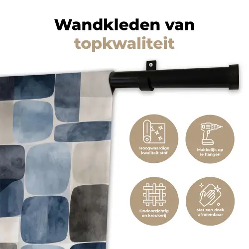 Patroon - Blauw - Vierkanten Wandkleed katoen klein -sfeer2