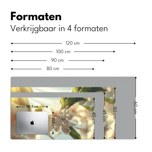 Bloesems - Wit - Zonnestralen -  Bloemblaadjes Muismat XXL klein -sfeer5