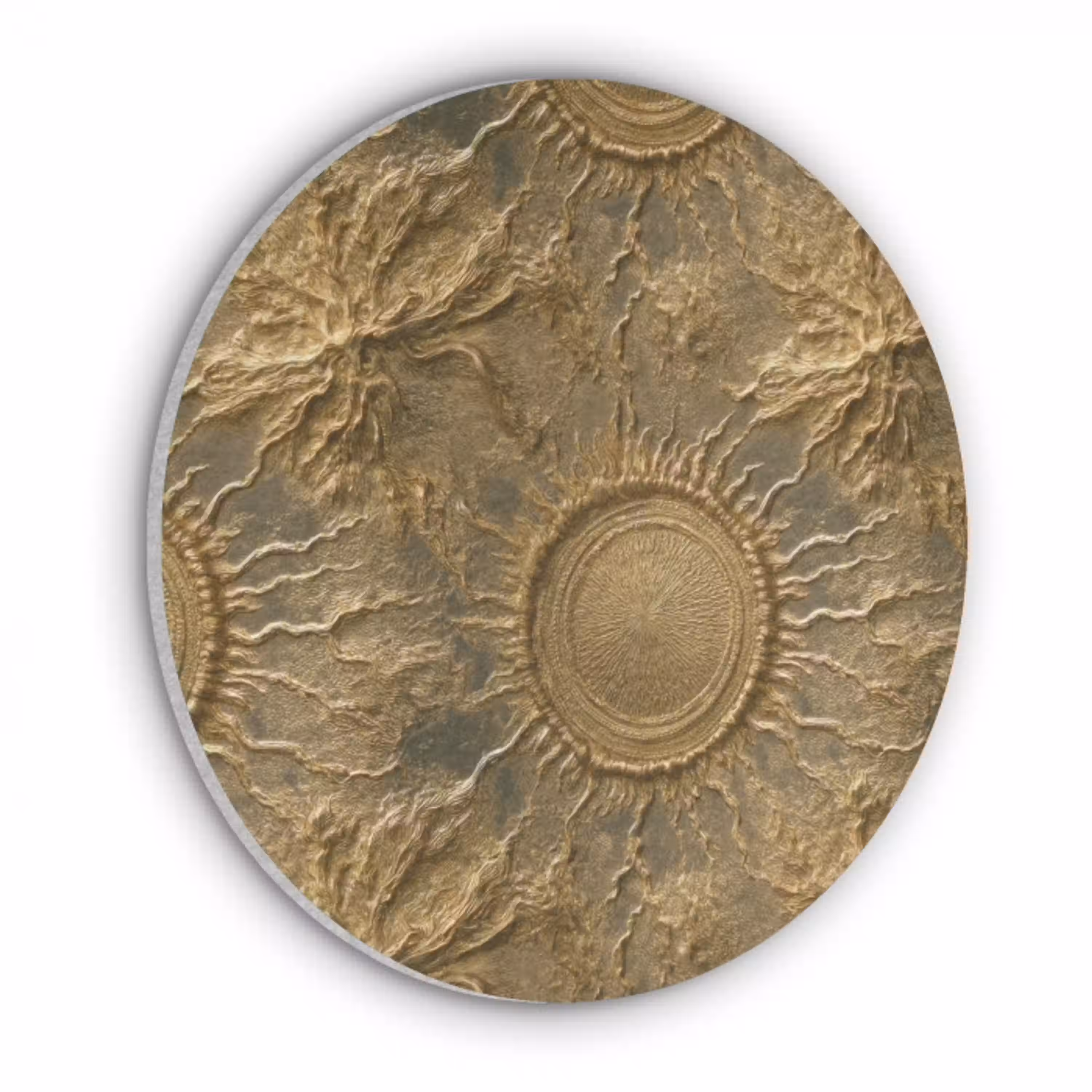 Zon - Reliëf - Antiek - Goud Akoestische PET Vilt - Rond klein 838 -3d