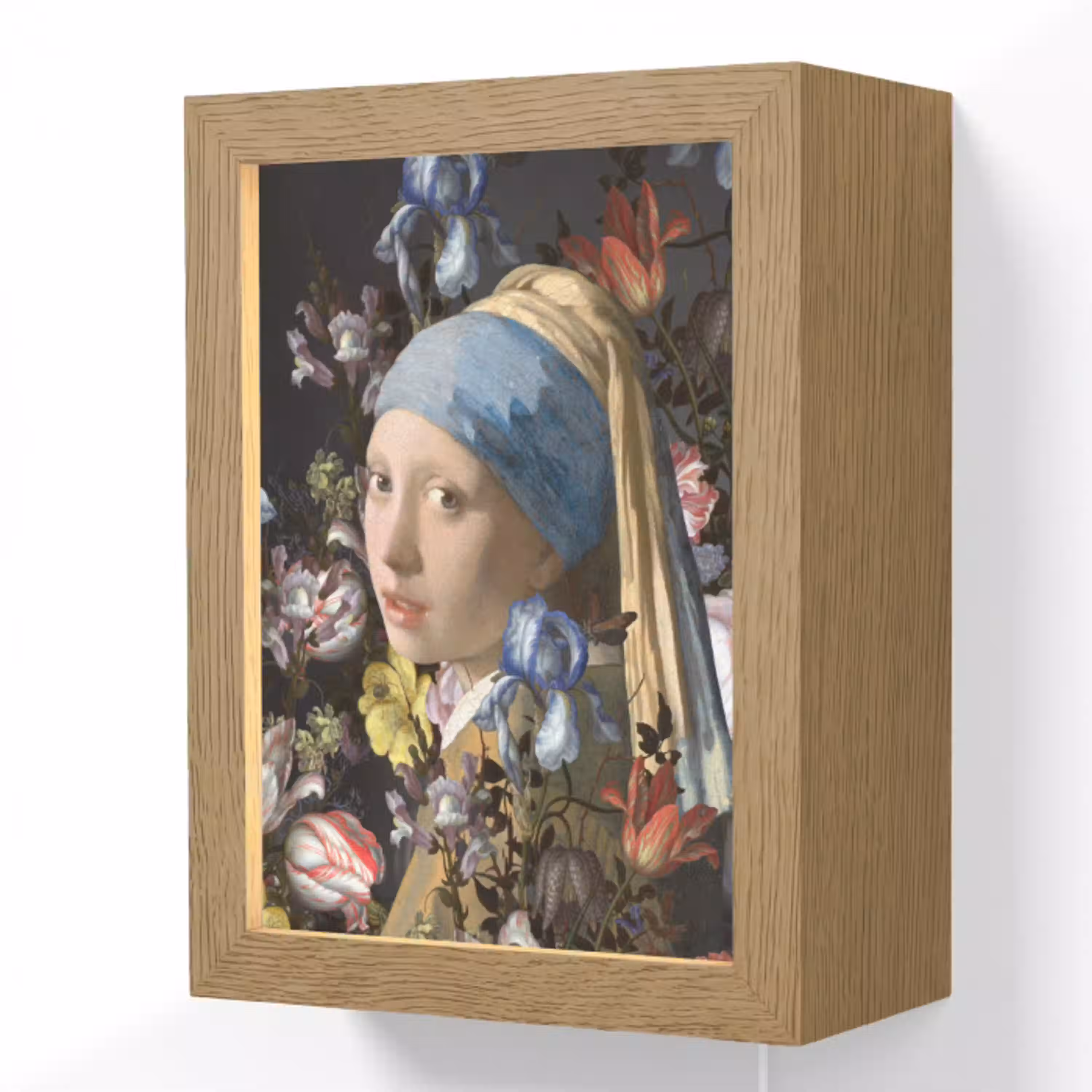 Meisje met de parel - Johannes Vermeer - Bloemen Light Box met kabel (Wandlamp) klein -3d