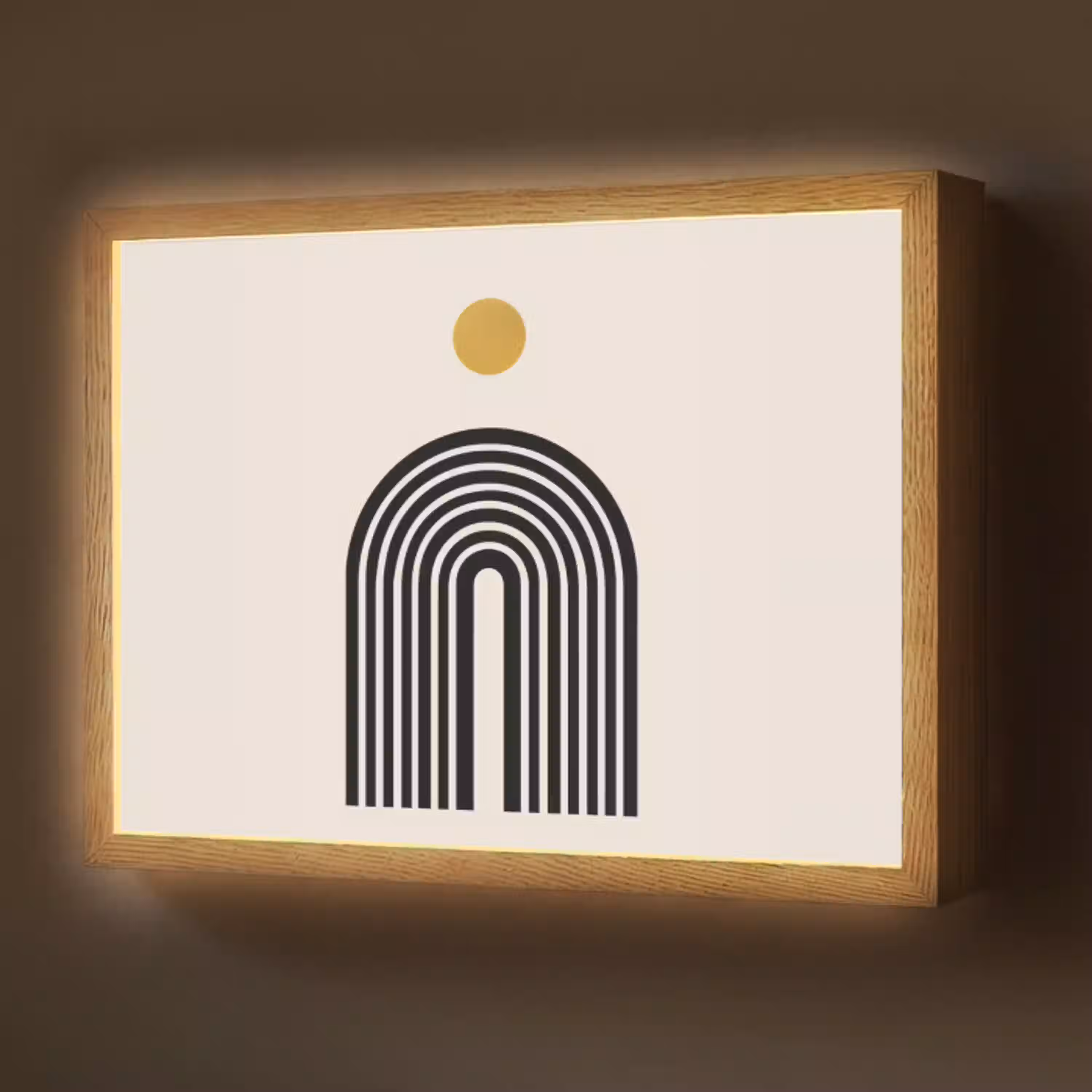 Minimalistisch - Zwarte boog - Gouden cirkel Light Box met batterij (Wandlamp) middel -z3d_website