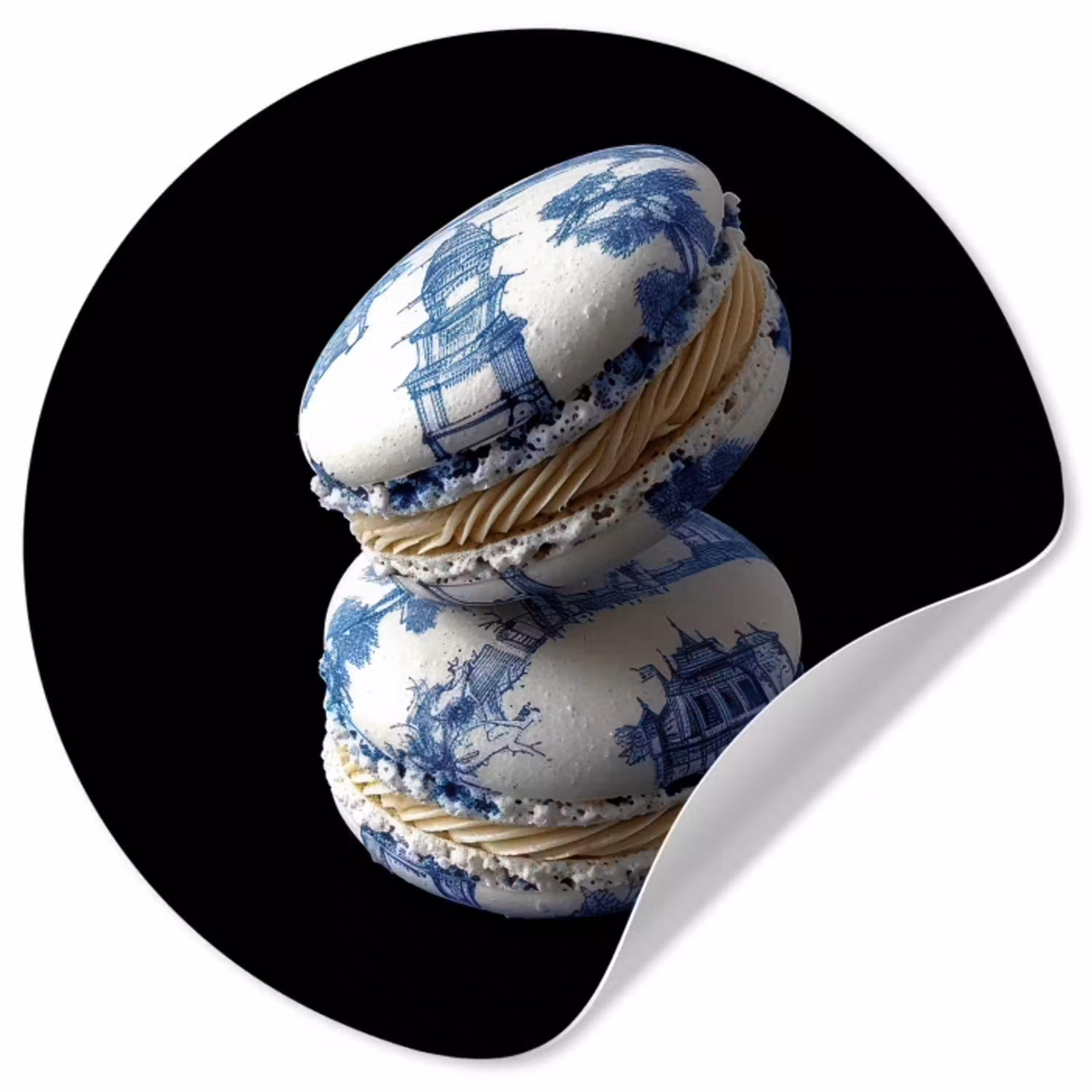 Eten - Macarons - Delfts blauw - Koekjes Wandcirkel behangsticker klein -3d