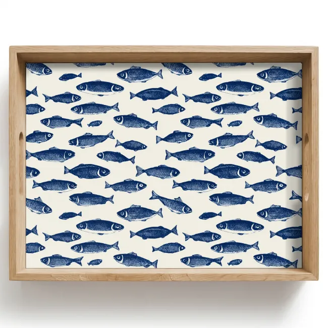 Dienblad - Vissen - Patroon - Blauw - Wit