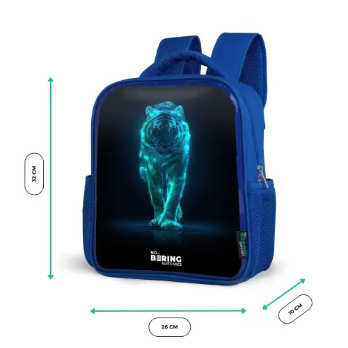 Gloeiende tijger in beweging Kinderrugzak - Blauw middel -productfoto_formaten