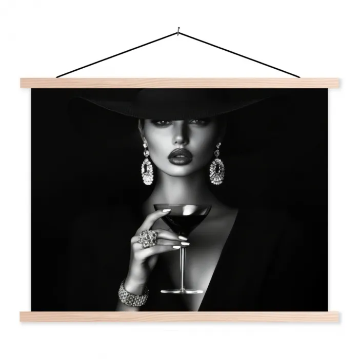 Vrouw - Cocktail - Chic textielposter latten blank klein -3d