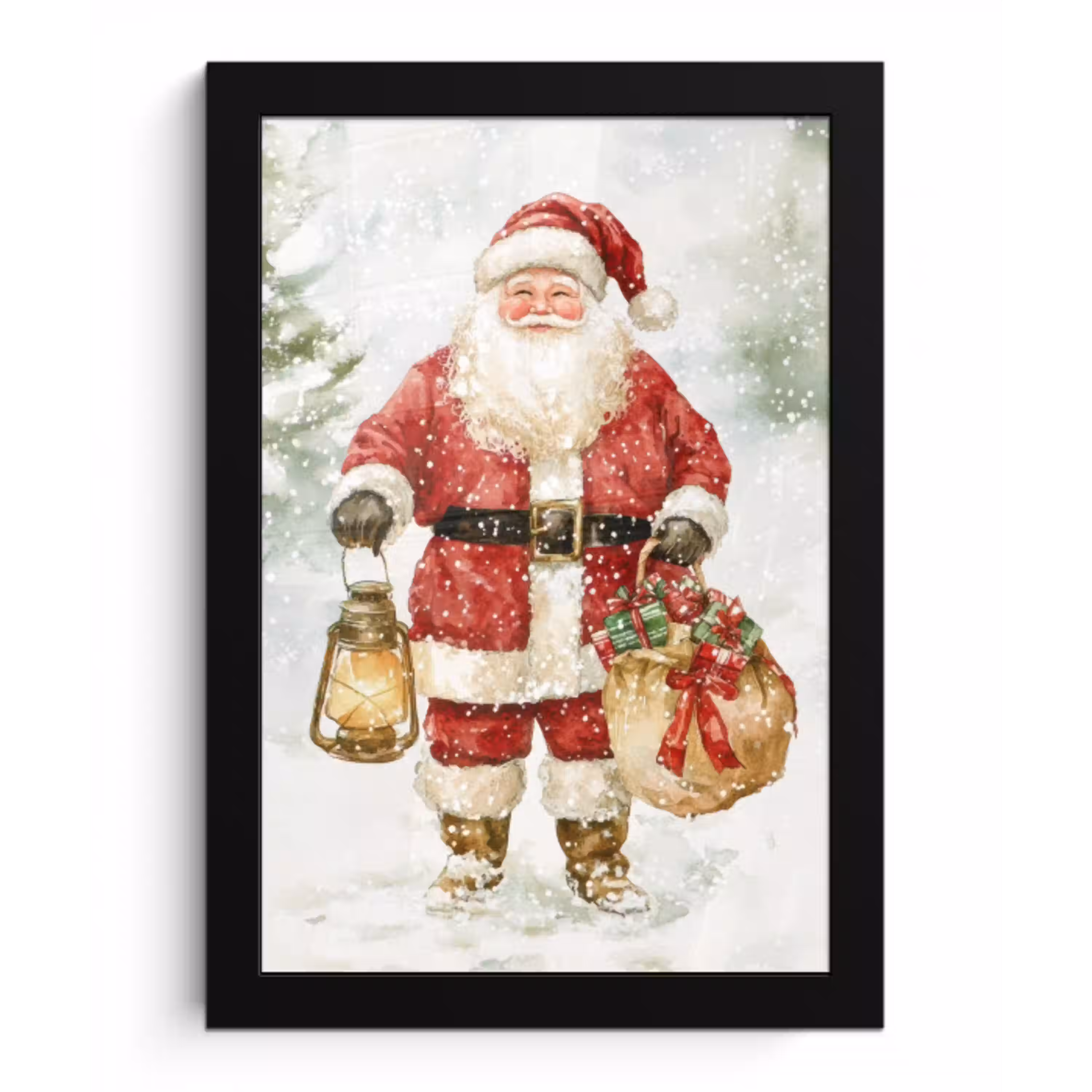 Kerstman- Winter - Sneeuw - Wit - Rood fotolijst zwart zonder passe partout klein -3d