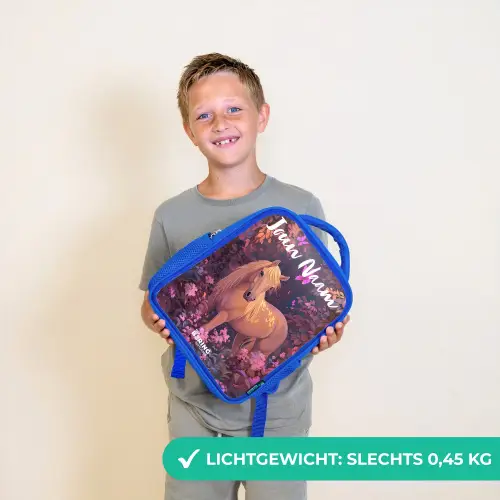Paard - Bloemen - Paars - Vlinder Kinderrugzak - Blauw middel -sfeer1_NL