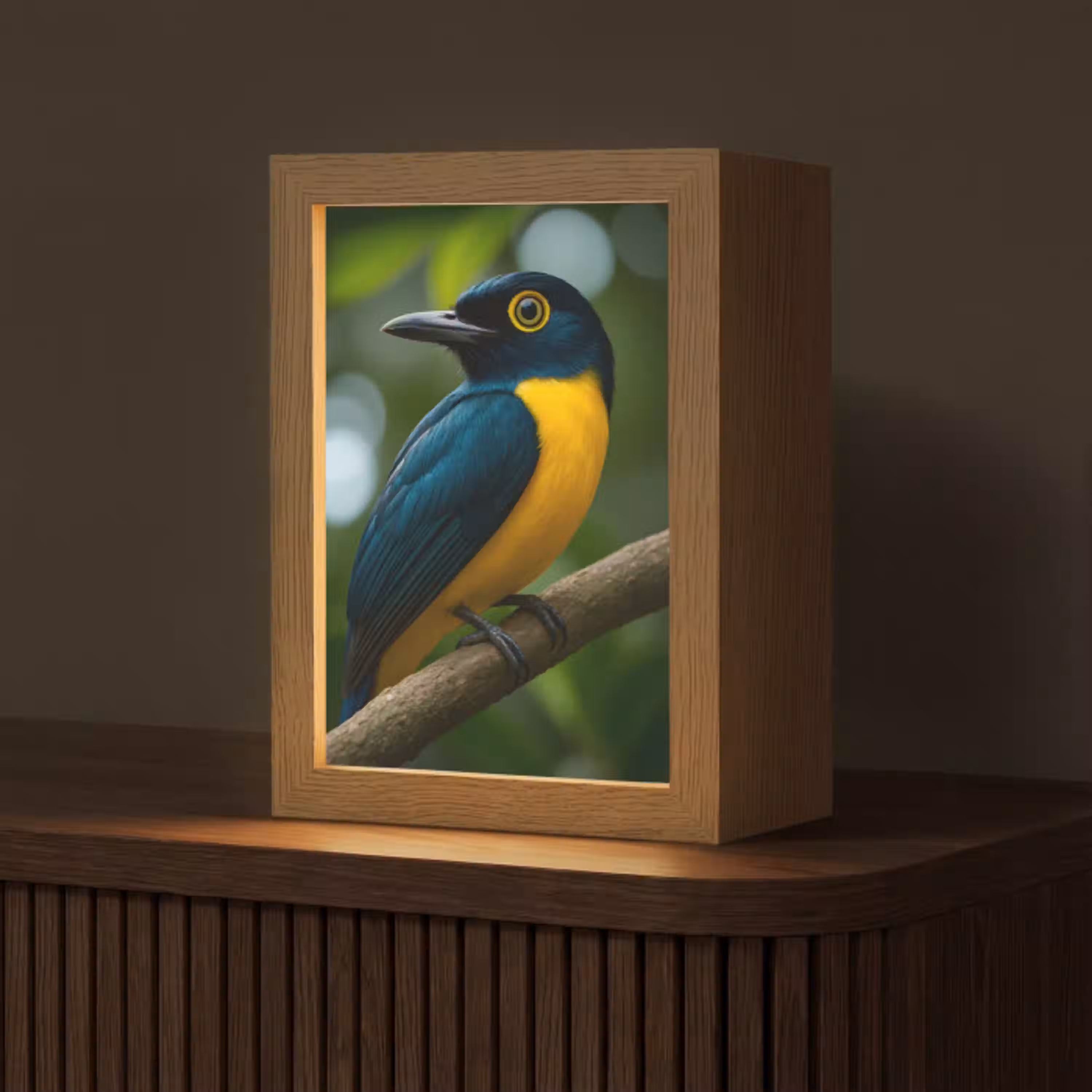 Vogel - Tak - Geel - Bladeren Light Box met kabel (Tafellamp) klein -z3d_website