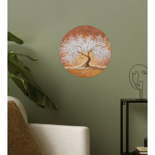 Abstract - Boom - Wit - Bladeren Wandcirkel behangsticker klein -sfeer2
