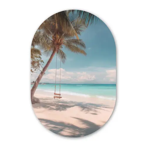 Palmboom - Schommel - Strand - Lucht Wandcirkel Ovaal Forex klein -3d