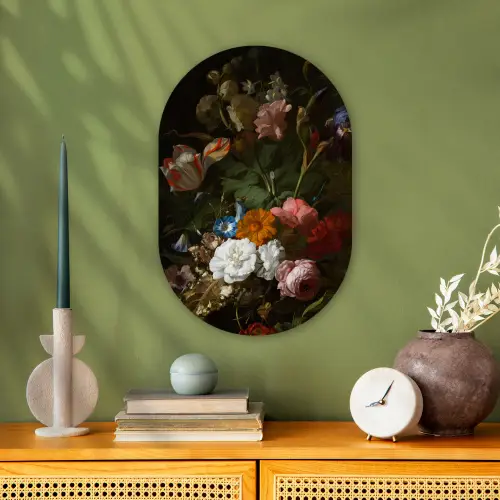 Vaas met bloemen - Schilderij van Rachel Ruysch Wandcirkel Ovaal Forex klein -sfeer2