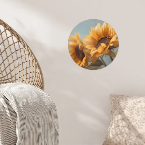 Zonnebloemen - Geel - Wazig Wandcirkel behangsticker klein -sfeer4