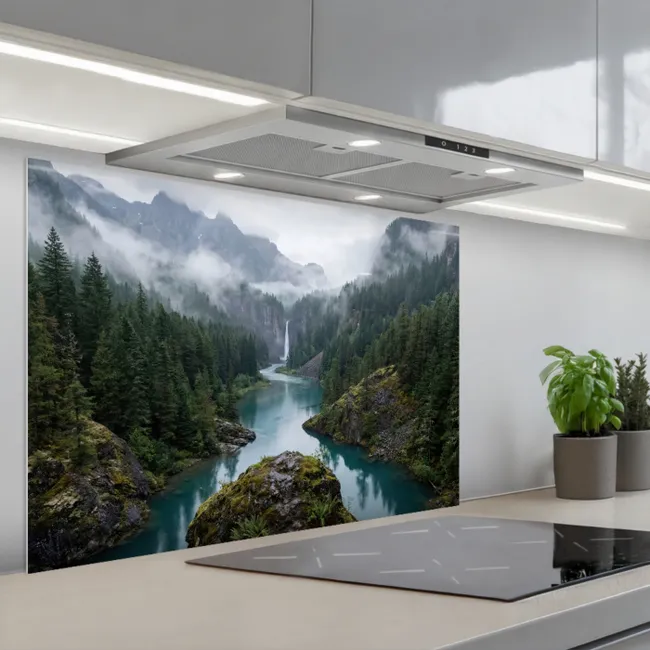 Paraschizzi cucina - Cascata - Alberi - Montagne