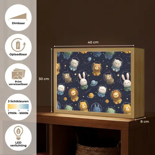 Dieren - Sterrenhemel - Ruimte Light Box met batterij (Wandlamp kind) middel -USP_websiteoverzichtNL