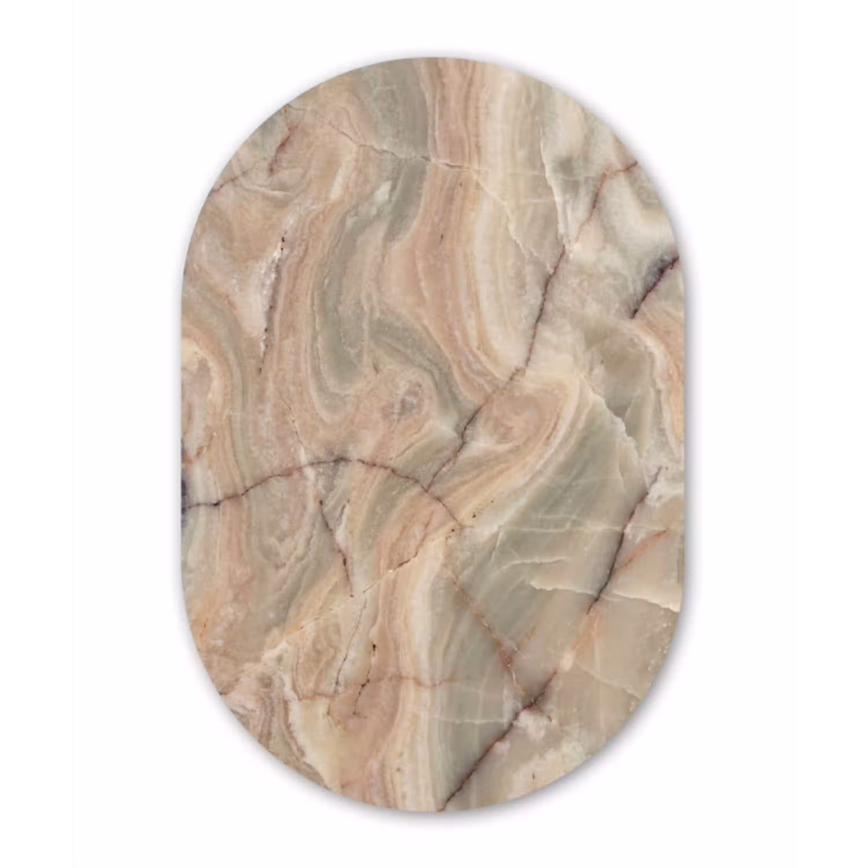 Marmer - Patroon - Abstract - Beige - Groen Wandcirkel Ovaal Aluminium middel -3d