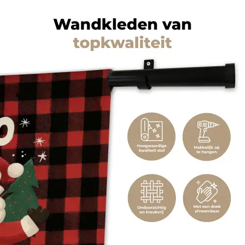 Kerstman - Rendier - Tekst - Rood - Zwart Wandkleed katoen klein -sfeer2