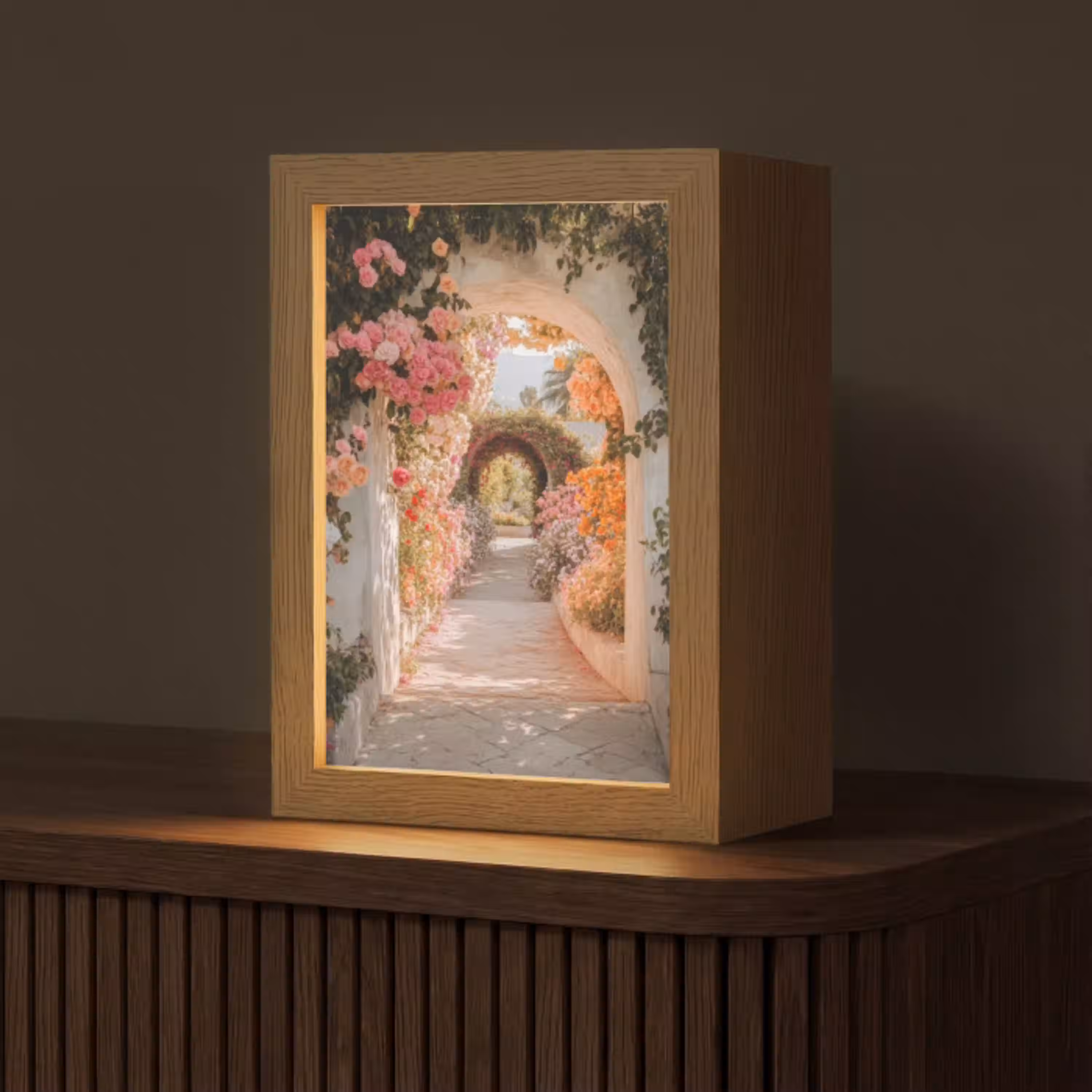 Doorkijk - Boog - Bloemen - Pastel Light Box met kabel (Tafellamp) klein -z3d_website