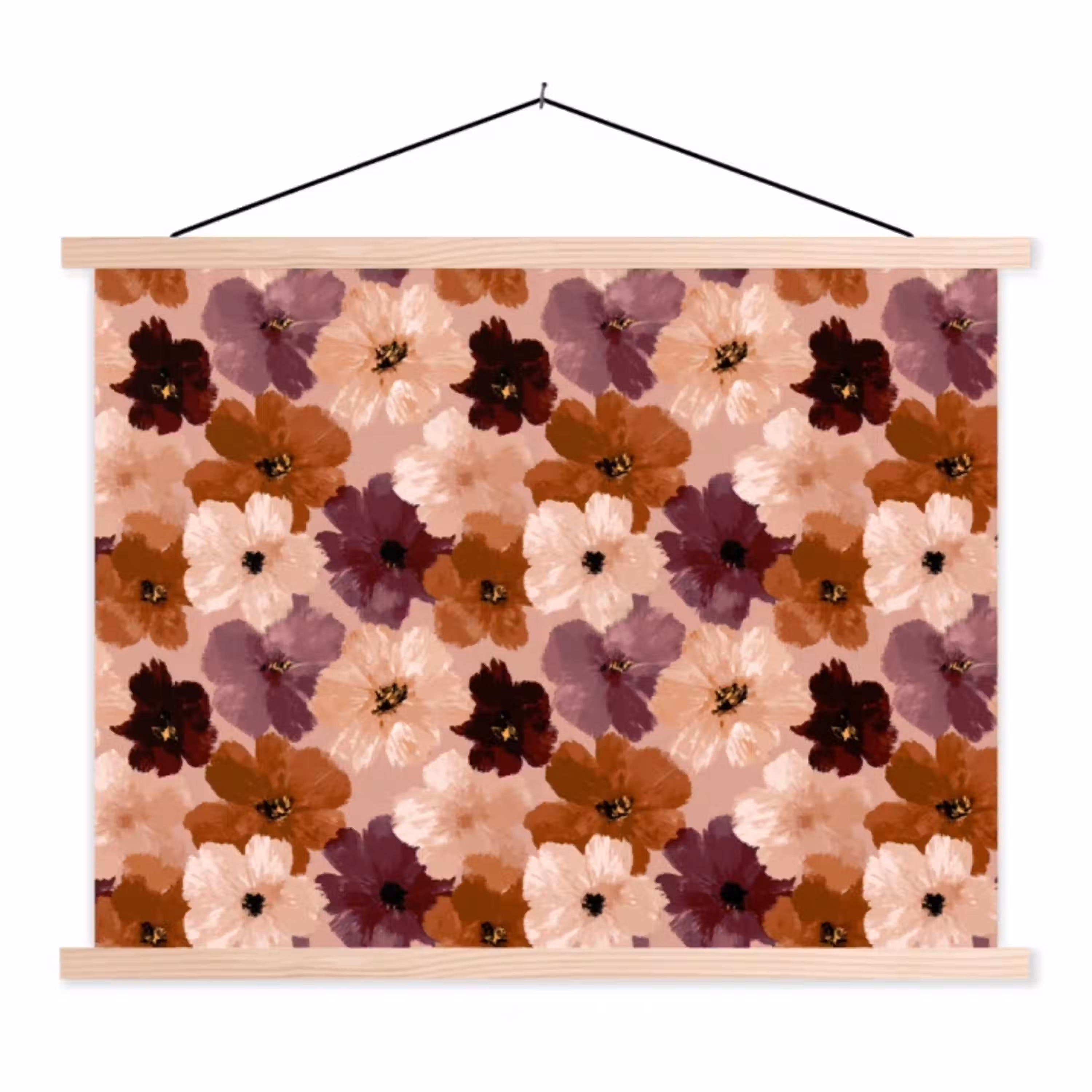 Bloemen - Abstract - Aardetinten textielposter latten blank klein 122 -3d