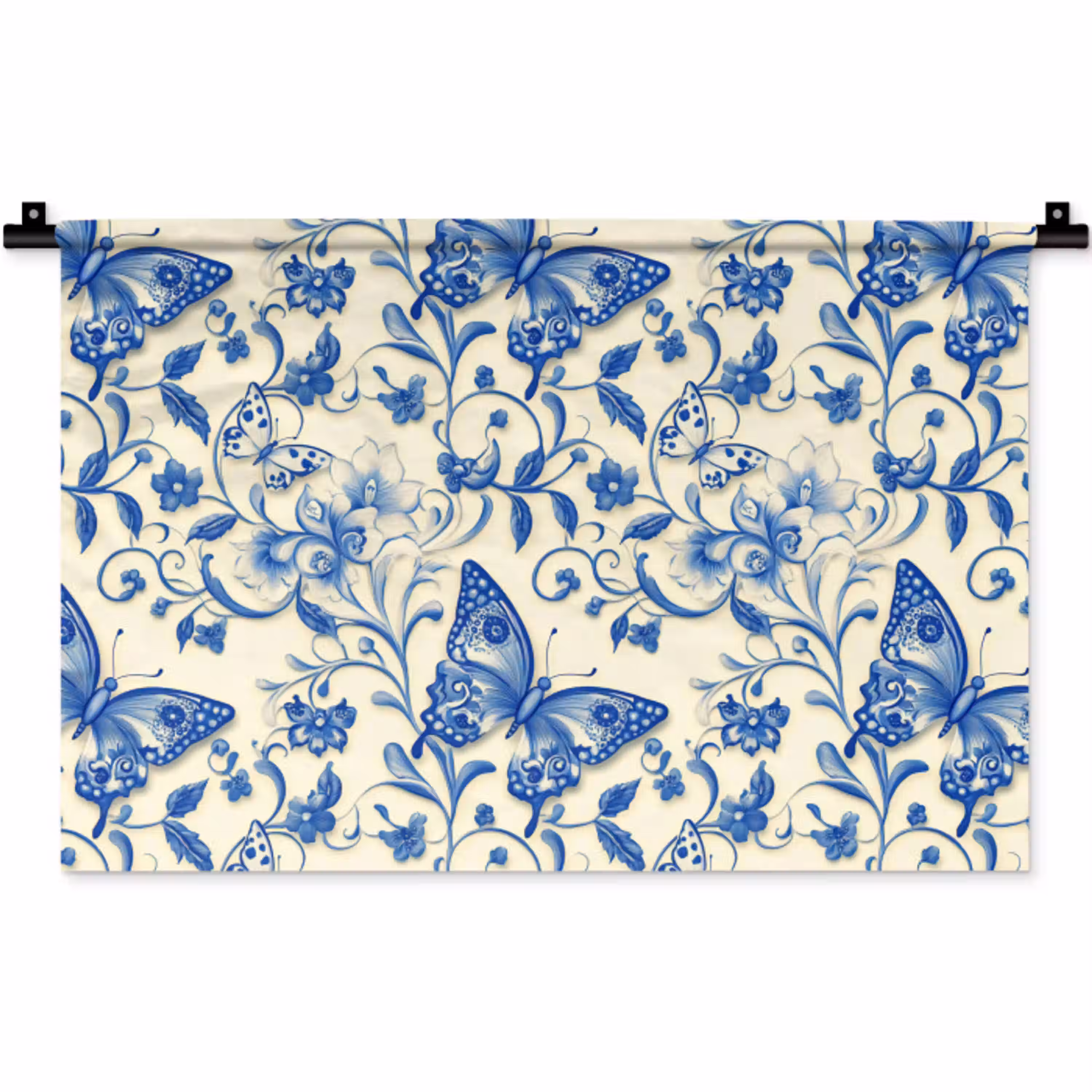 Vlinders - Bloemen - Blauw - Botanisch Wandkleed katoen klein 269 -zz3d
