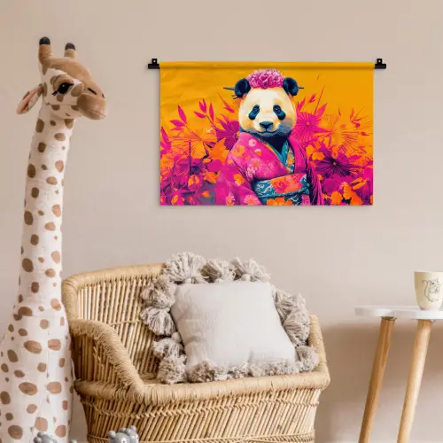 Kimono - Roze - Panda - Bloemenkroon Wandkleed katoen klein -wsfeer5_kind
