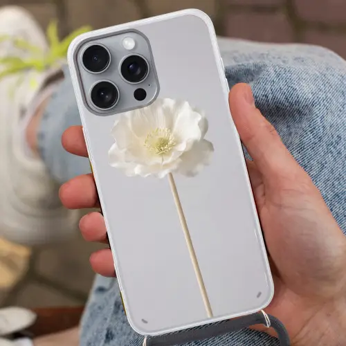 Bloem - Minimalistisch -Wit Hoesje iPhone 16 Pro Max met koord klein -sfeer3