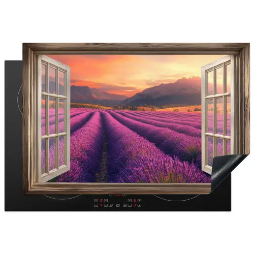 Doorkijk - Lavendel - Landschap - Bloemen - Paars Inductie beschermer vinyl 3mm klein -3d