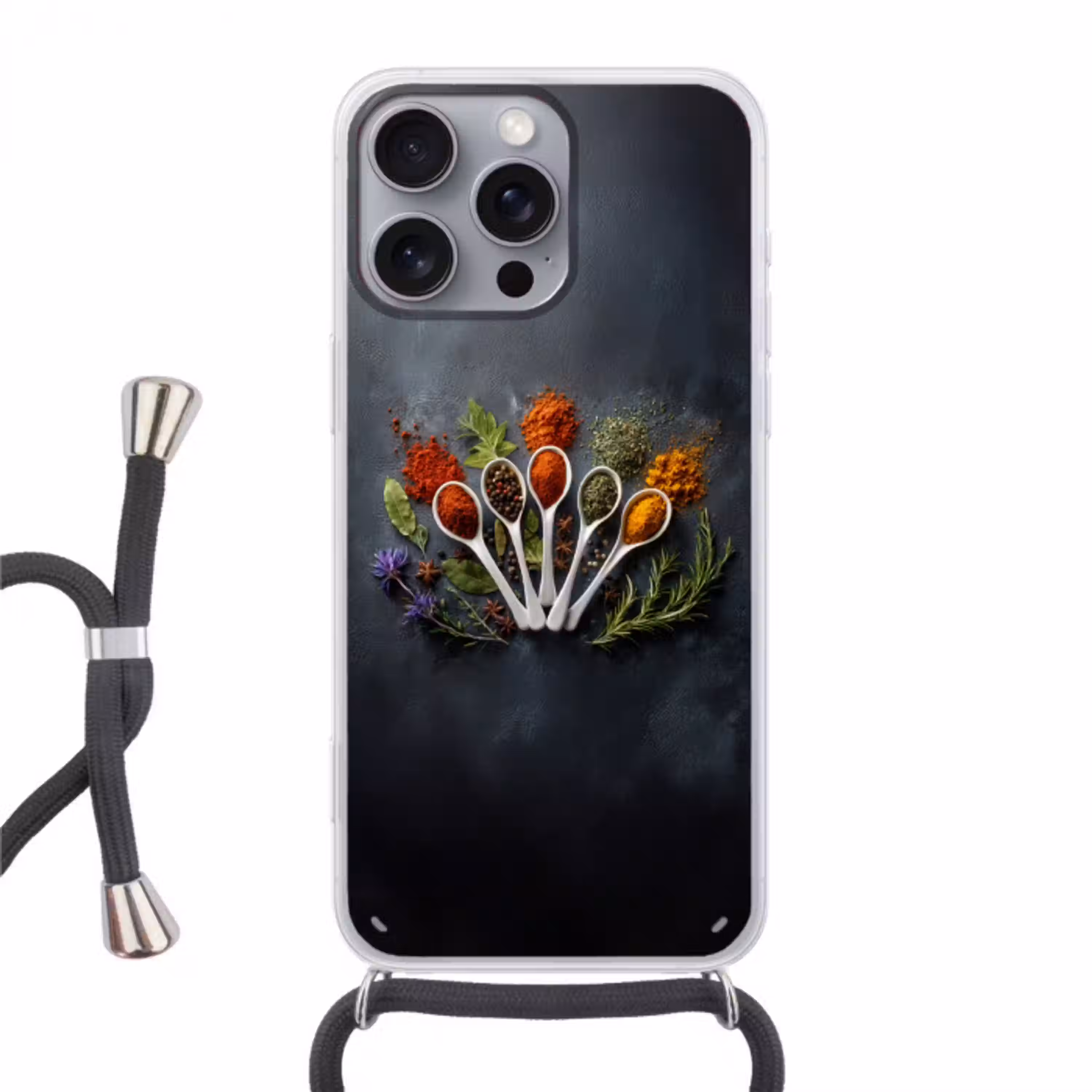 Lepels - Wit - Poeder - Kruiden Hoesje iPhone 16 Pro Max met koord klein -3d