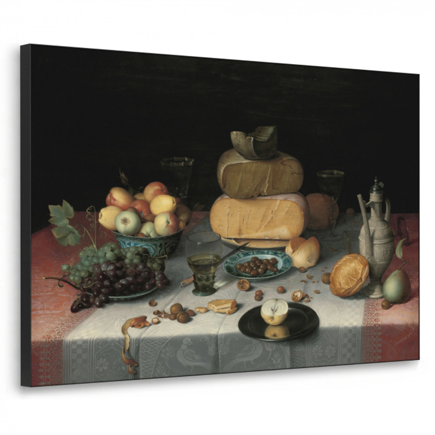 Stilleven met kazen - Kunstwerk - Oude meesters Textielframe zwart klein -3d