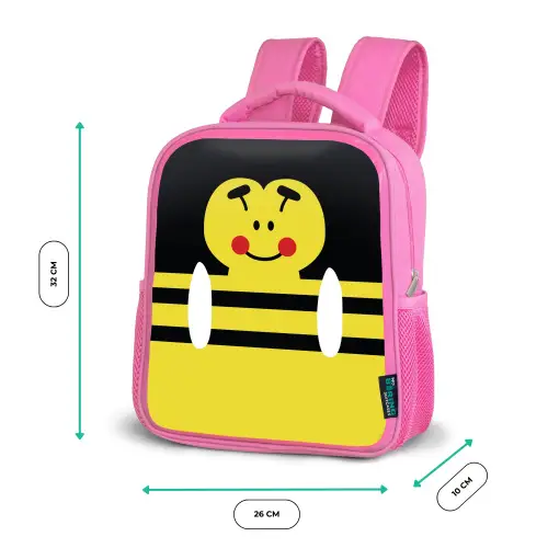 Dierenportret - bij - geel Kinderrugzak - Roze middel -productfoto_formaten