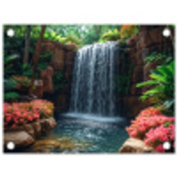 Waterval in Bloeiende Tropische Tuin tuinposter los doek klein -3d