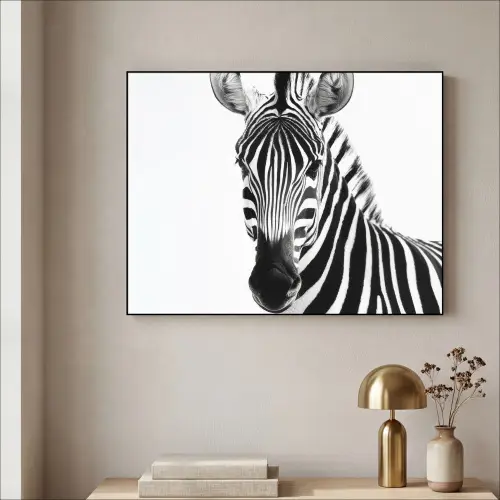 Zebra - Close-up - Zwart - Strepen Textielframe - compleet frame klein -sfeer2