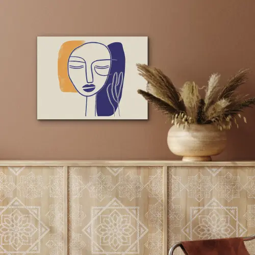 Minimalistisch - Gezicht - Hand - Oranje - Blauw PET vilt klein -sfeer4