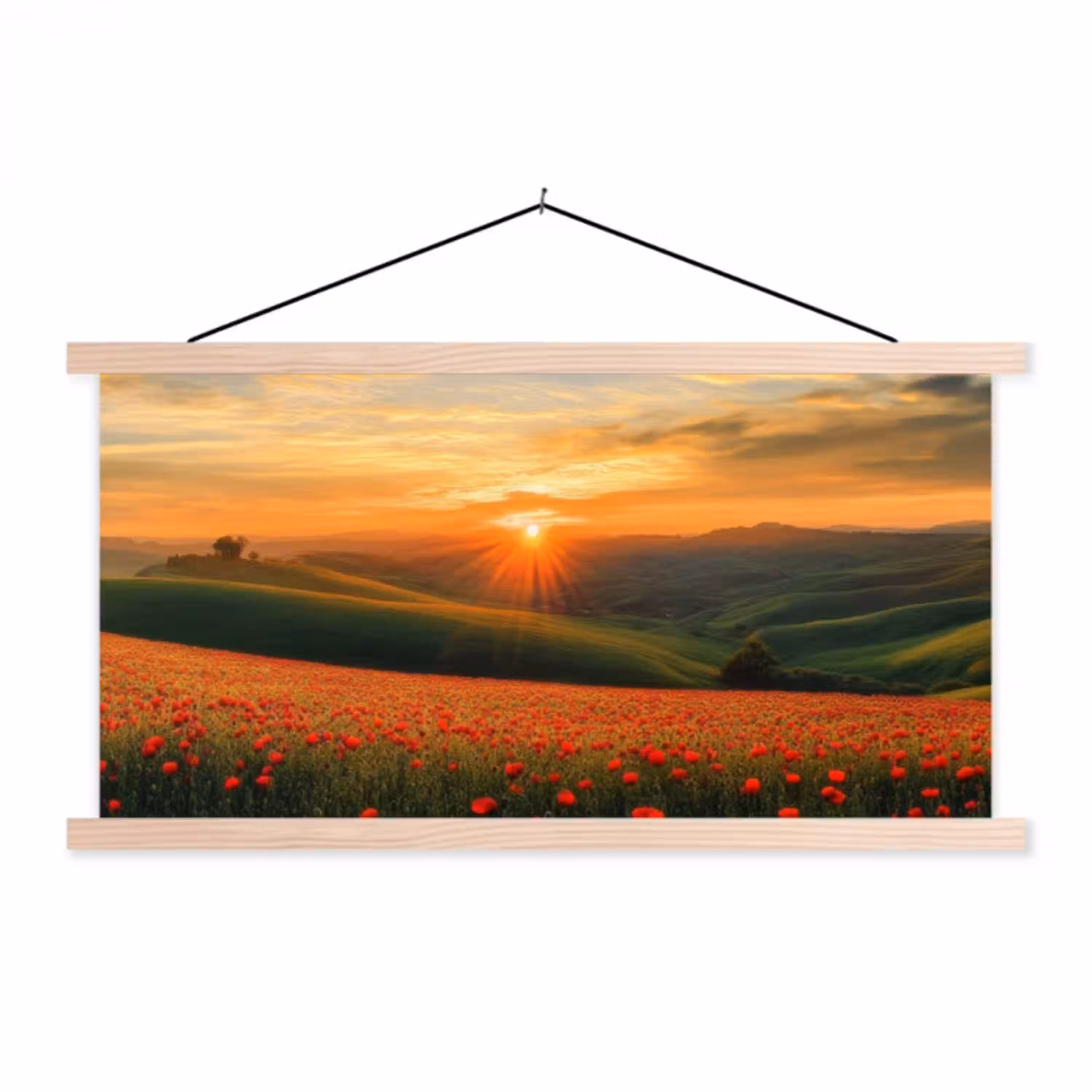 Klaprozen - Bloemen - Heuvels - Zonsondergang textielposter latten blank klein -3d