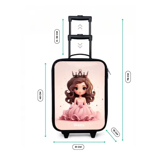 Prinses in een roze jurk met kroon Kinderkoffer - Zwart klein -productfoto_formaten