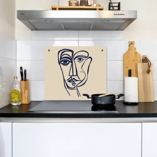 Minimalistisch - Lijnillustratie - Beige - Donkerblauw Inductie beschemer met haakjes middel -sfeer2