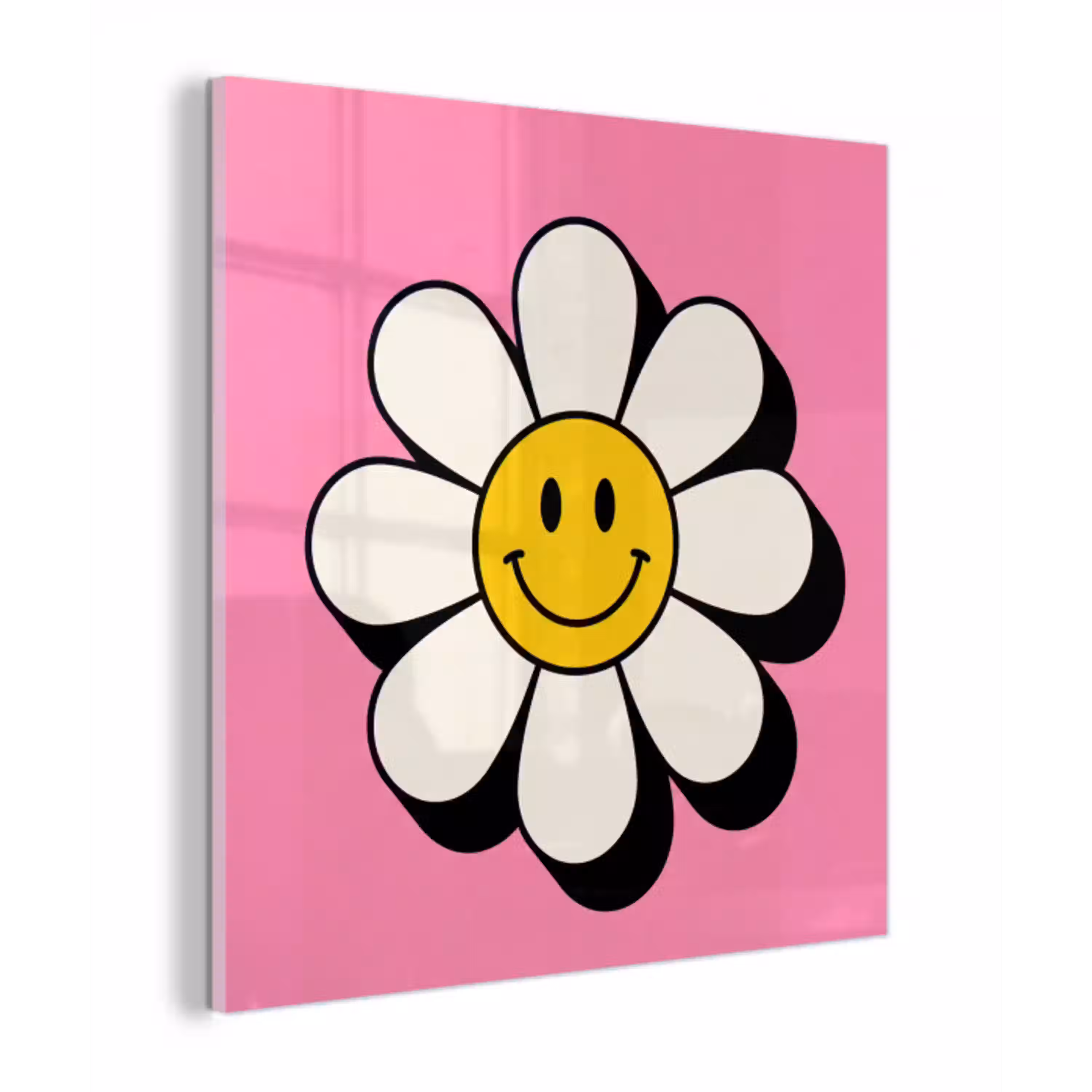 Smiley - Bloem - Roze plexiglas 5mm klein -z3d