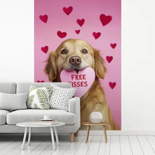 Hond - Kiss- Valentijn - Hartjes fotobehang vinyl groot -woonkamer