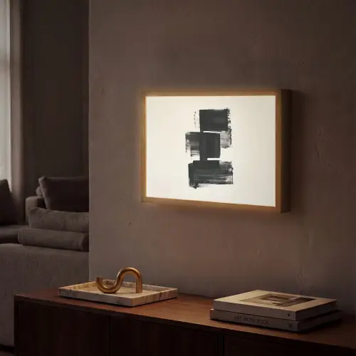 Rechthoeken - Penseelstreken - Abstract - Zwart Light Box met batterij (Wandlamp) middel -sfeer1