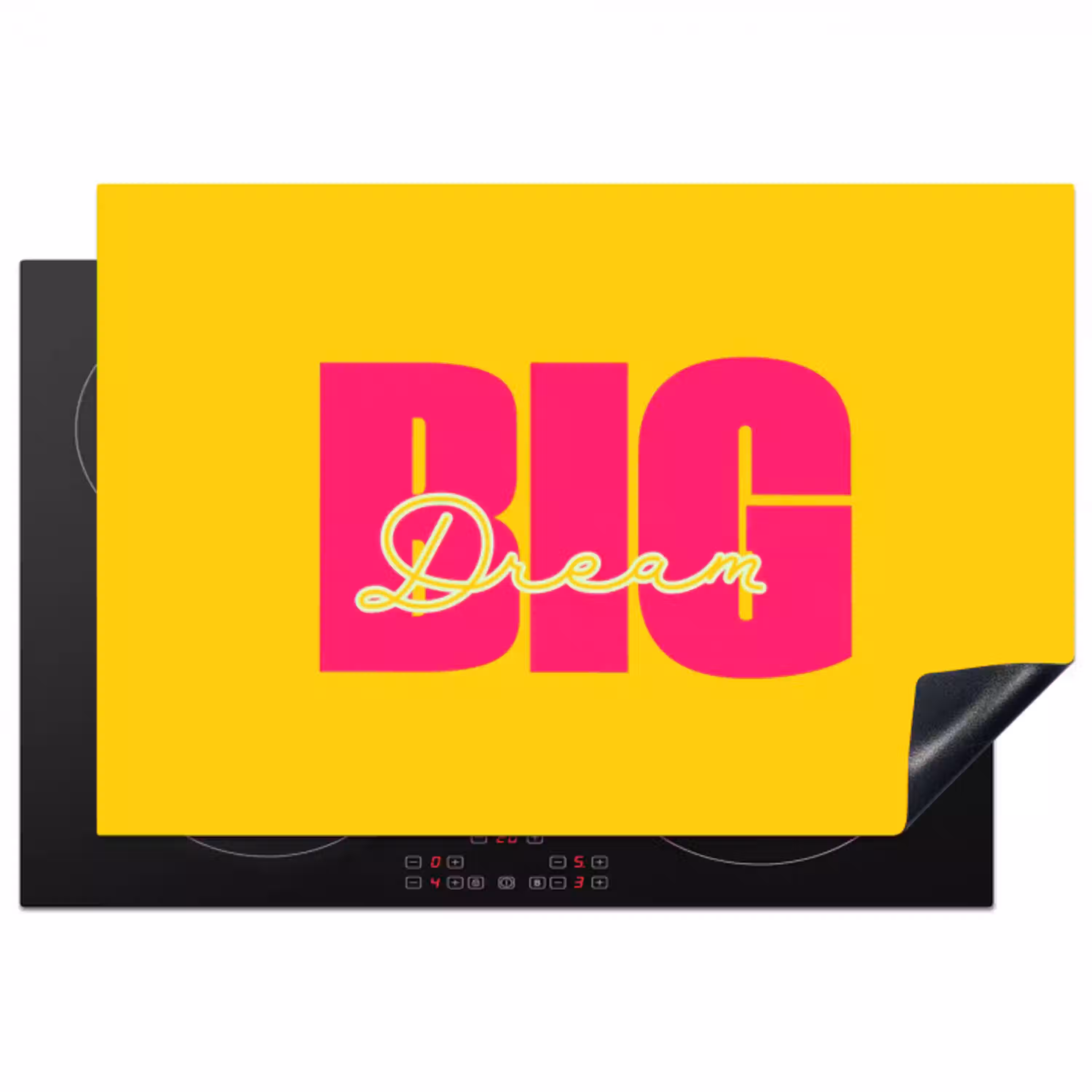 Dream big - Geel - Roze Inductie beschermer vinyl 3mm klein -3d