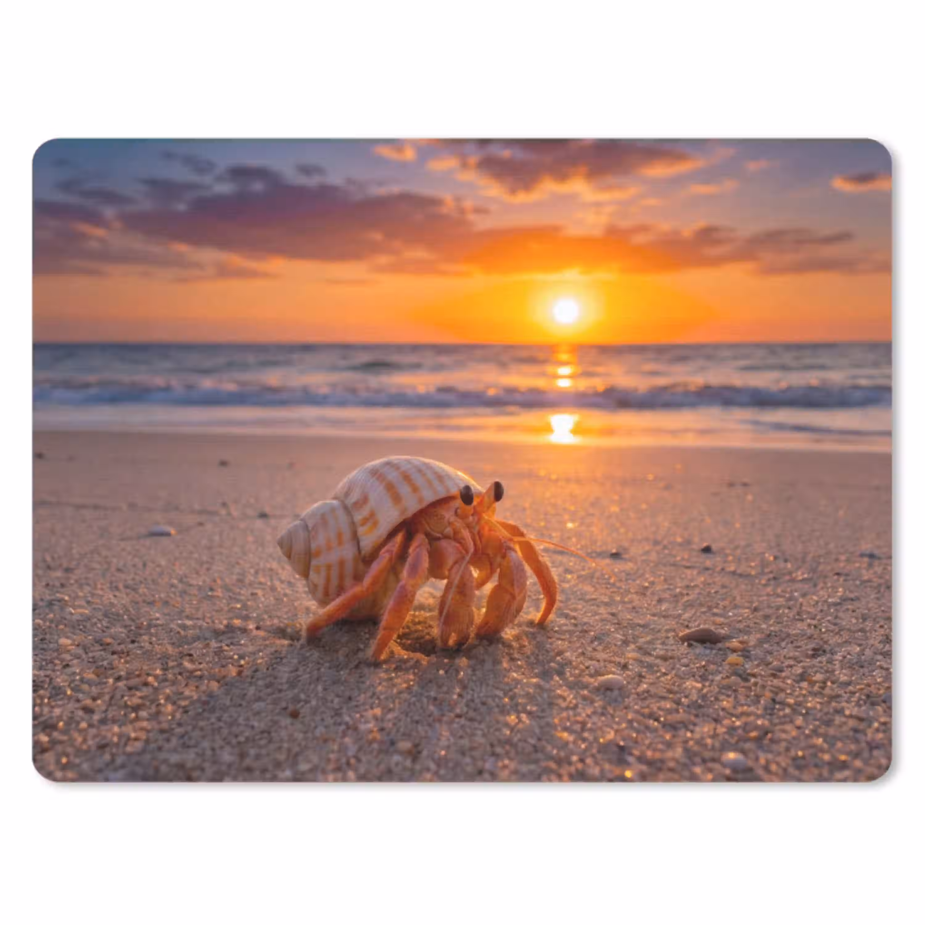 Kreeft - Strand - Natuur - Zonsondergang - Oranje muismat rubber klein -3d