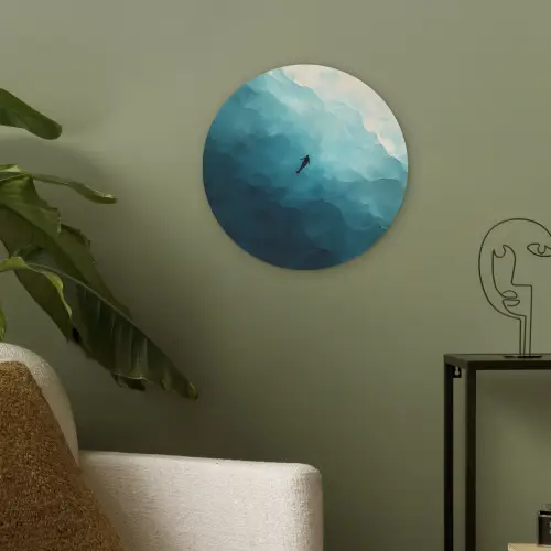 Zee - Silhouet - Abstract - Blauw Akoestische PET Vilt - Rond klein -sfeer2