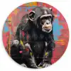 Graffiti - Chimpansee - Dieren - Street art - Banksy Wandcirkel kunststof plaat 5mm dik klein -3d