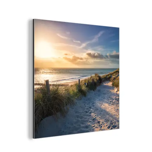 Zonsondergang - Strand - Duin - Gras - Bank aluminium wit klein -3d