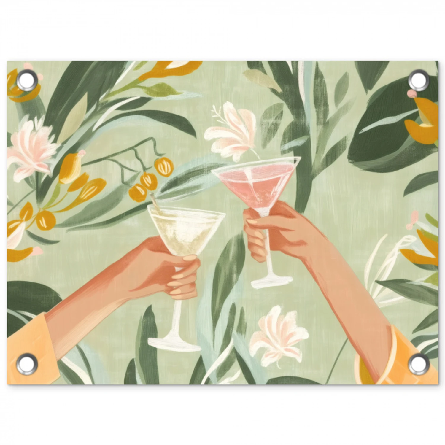 Glazen - Proosten - Bladeren - Groen tuinposter los doek klein -3d