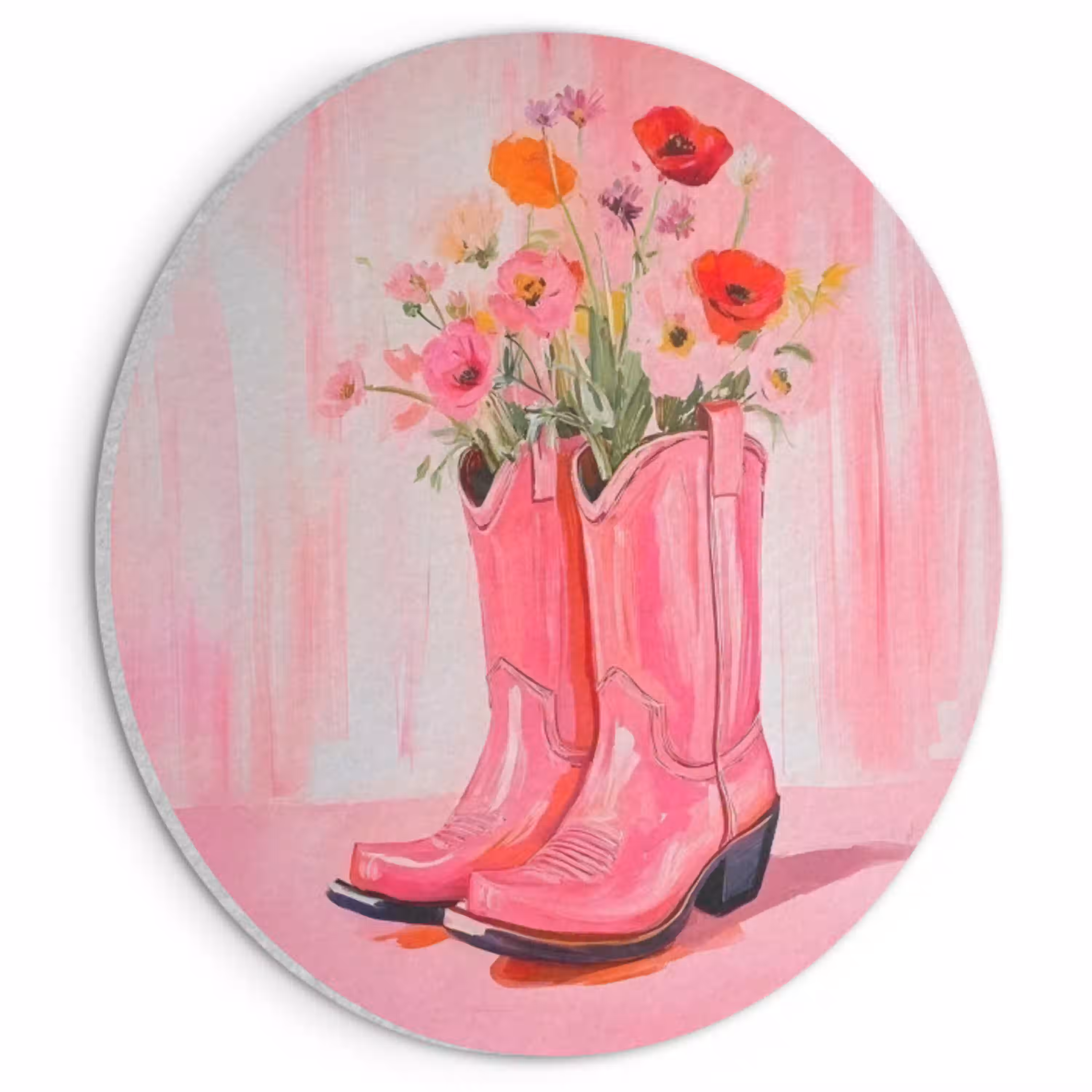Roze - Bloemen - Cowboy Akoestische PET Vilt - Rond klein -3d