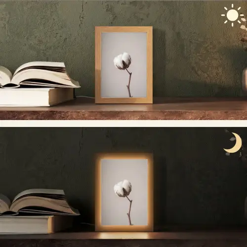 Katoenbol - Minimalistisch - Wit Light Box met kabel (Tafellamp) klein -sfeer3